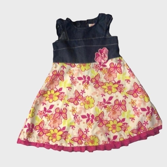 FLORAL sundress. Pink & yellow w/denim top 3T - Picture 2 of 2